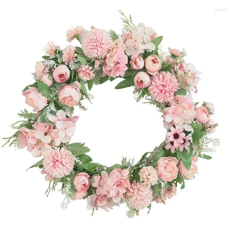 Decorative Flowers YO-Artificial Peony Hydrangea Wreath Spring For Front Door Wedding Wall Birthday Party Farmhouse Garden Home Decor