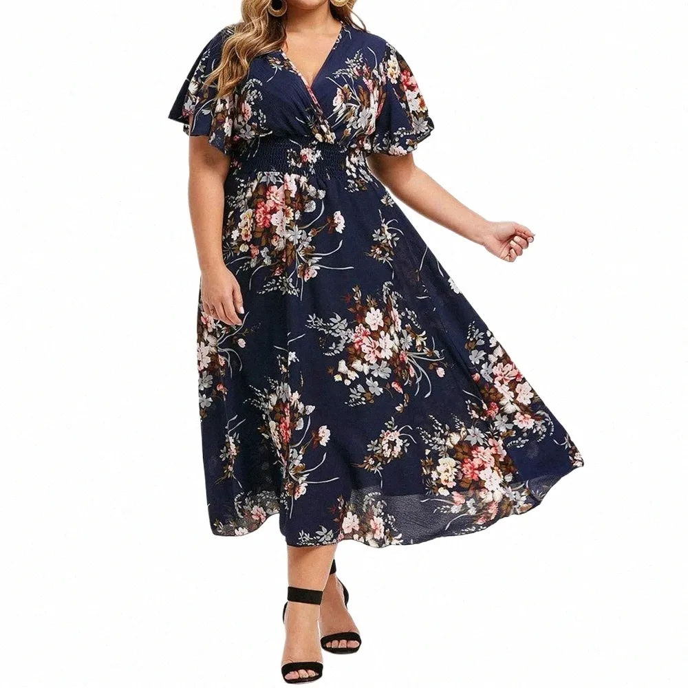 Dres di grandi dimensioni delle donne più il formato 2023 Boho Beach floreale estate Dr 2023 Mini Sundr femminile abbigliamento allentato casual Lg gonna c0Dj #