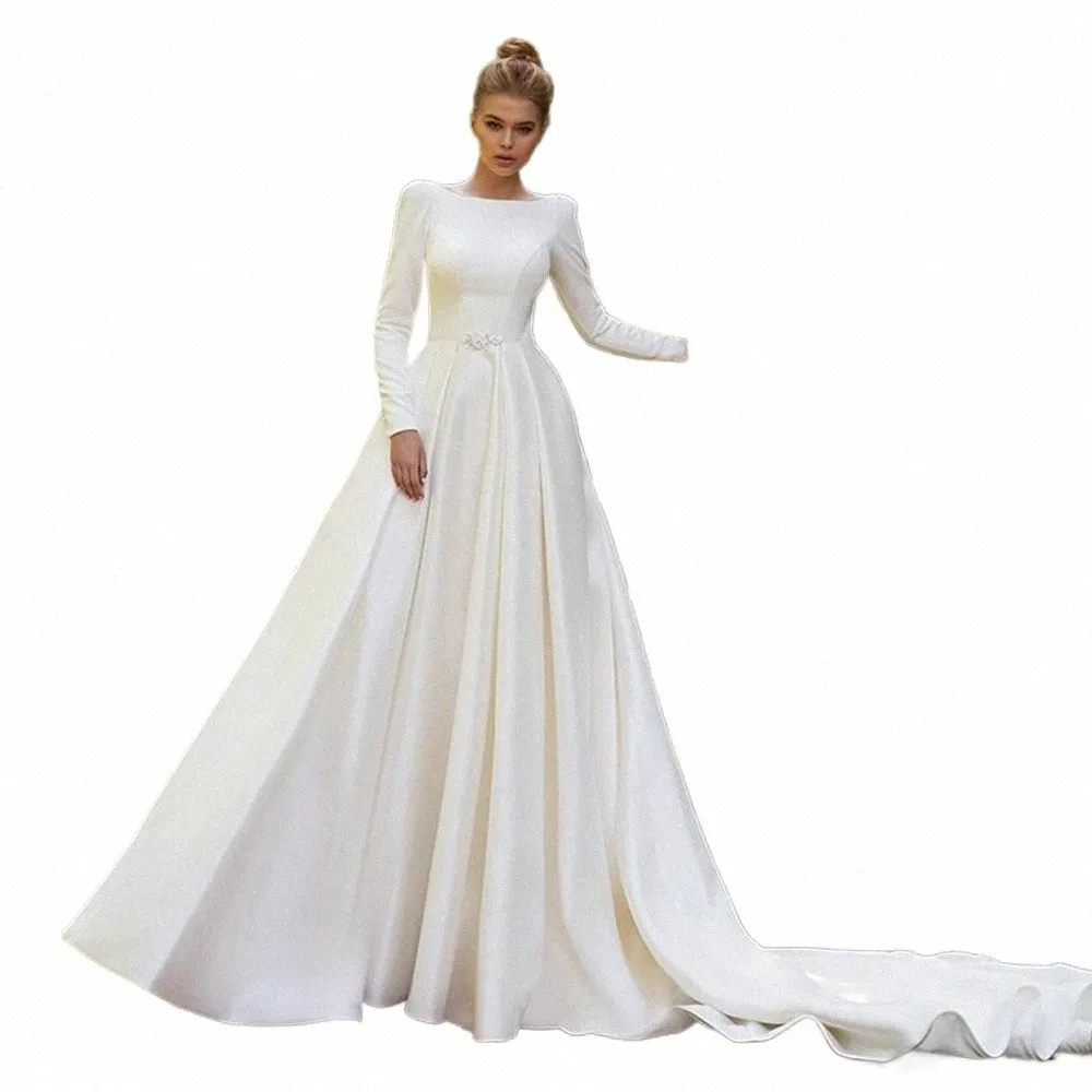classic Satun Wedding Dres A line Lg Sleeve Bridal Gowns Elegant For Women Bridal Gown Custom Made Robe De Mariee 2023 84rd#