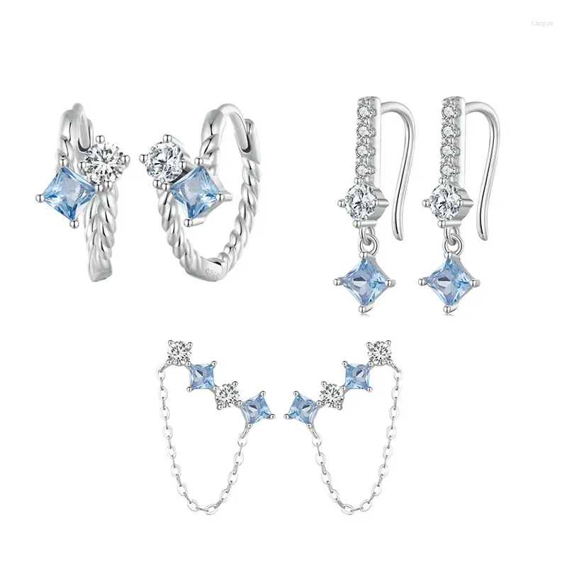 Boucles d'oreilles en argent 925, produit indépendant, bijoux en forme de cœur d'océan bleu pour femmes, Piercing de luxe, cadeau de saint valentin