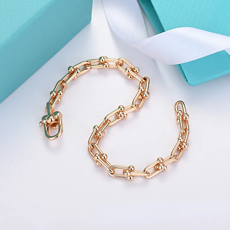 Unissex designer pulseira de bronze banhado a ouro u-pulseira corrente metal estilo frio ferradura casal pulseira