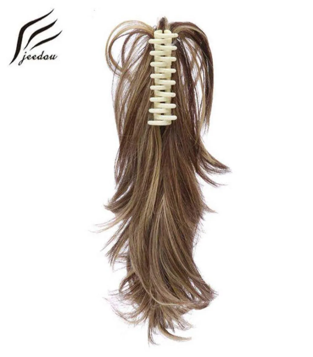 Jeedou Short 14 "35 cm 95G DIY w kształcie DIY odkształcony metalowy pazur kucyk Syntetyczny Gradient Ponytails Hair Extensions Black Color 2101086071460