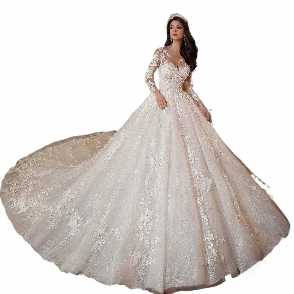 Ethel Rolyn Ball Suknia ślubna Dres dla kobiet 2024 LG Rękawe koraliki 3D Aplikacje Princik Bridal Dr Vestidos de Novia Z6qn#