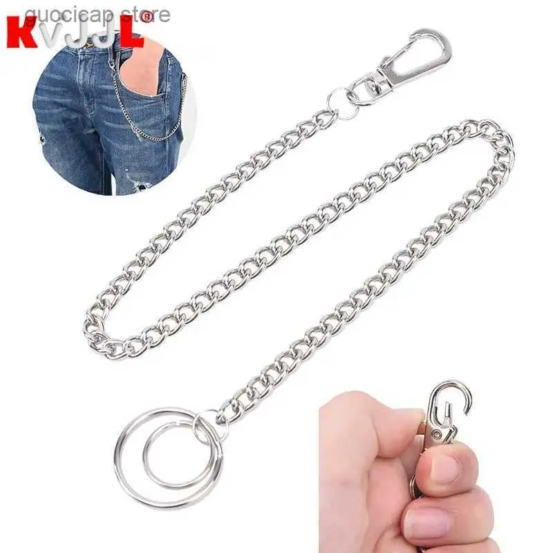 Waist Chain Belts Silver 38cm Stone Punk Hook Trouser Belt Link with Cool Metal Wallet Silver Chain Fashion Mens Pants Accessories Y240329