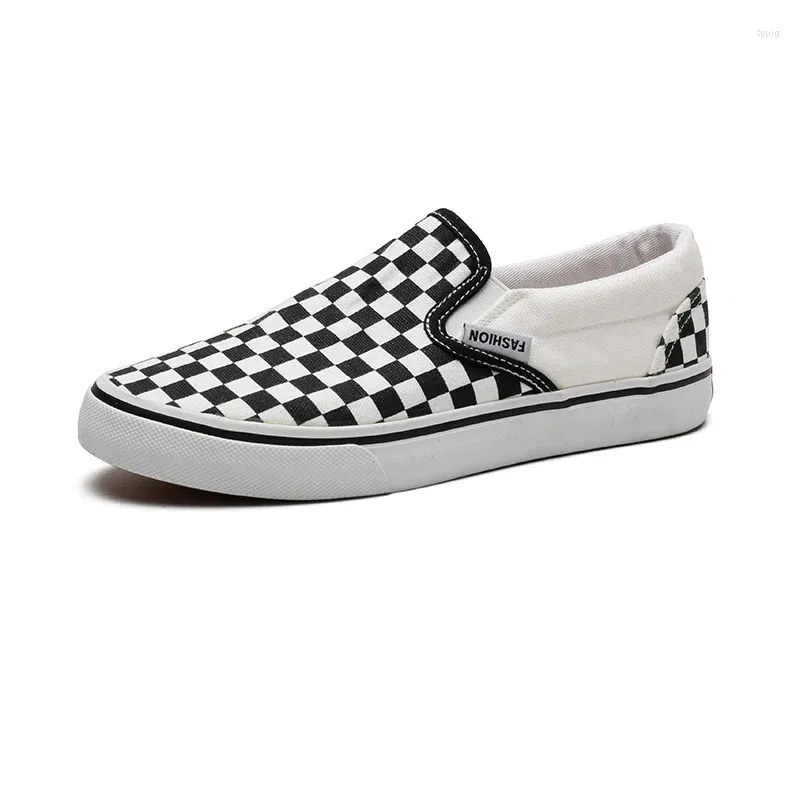 Casual Shoes Men's And Women's Black White Plaid Breathable Comfortable Slip-on Loafers Canvas Simple Convenient