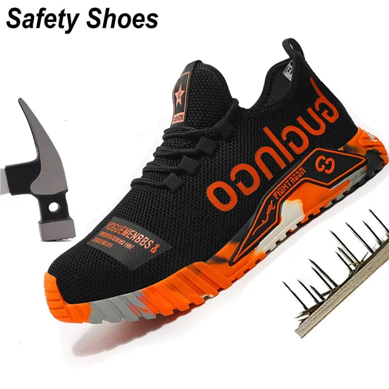 Fashion Sports Shoes Work Boots Puncture-Proof Safety Shoes Men Steel Toe Shoes Security Protective Shoes Indestructible 240309