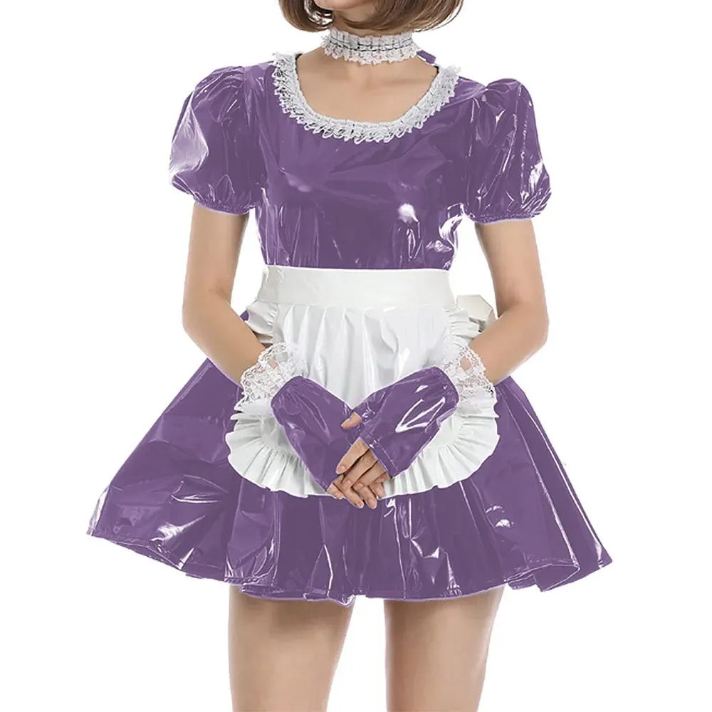 PVC Sissy Dress Short Sleeve A-line Pleated Maid Dress with Apron Gloves  French Uniform Costume 7XL from Dhgate Sexy Costumes - price 121.82