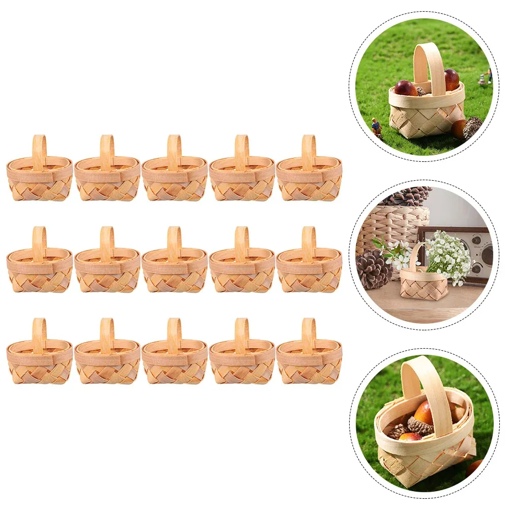 Cestini Cestino Mini cestini portaoggetti per caramelle intrecciate Picnic in vimini Regali di fiori in miniatura di Pasqua Manico per imballaggio in paglia di nozze Bomboniere regalo