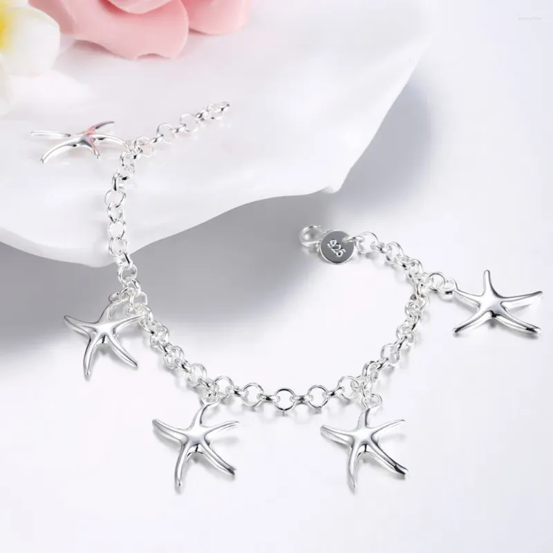 Charm Armband 925 Sterling Silver Five Starfish Pendant Armband för Woman Wedding Engagement Fashion Party Jewelry