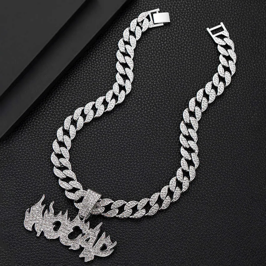 Personalized hip-hop letter flame pendant for mens necklaces with niche design fashionable diamond inlaid full diamond necklace jewelry UDUT