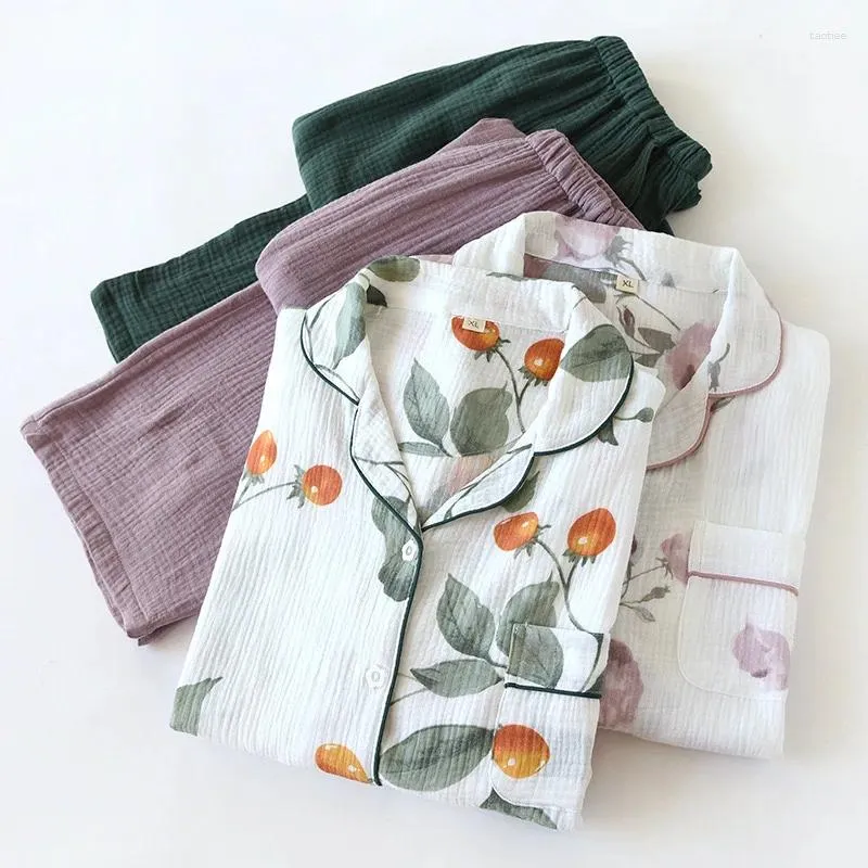 Kobietowa odzież sutowa 2024 Spring piżama bawełniana prostota kwiatowy nadruk domowy jesień odzieży domowej