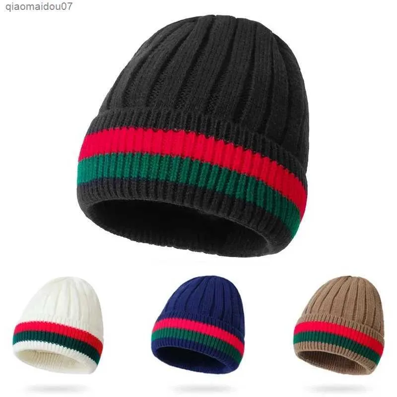 Beanie/Skull Caps Winter and Autumn Thick Bean Hat Womens Striped Knitted Wool Warm Cotton Brand Couple Womens Knitted Hat Skull BeanL2403