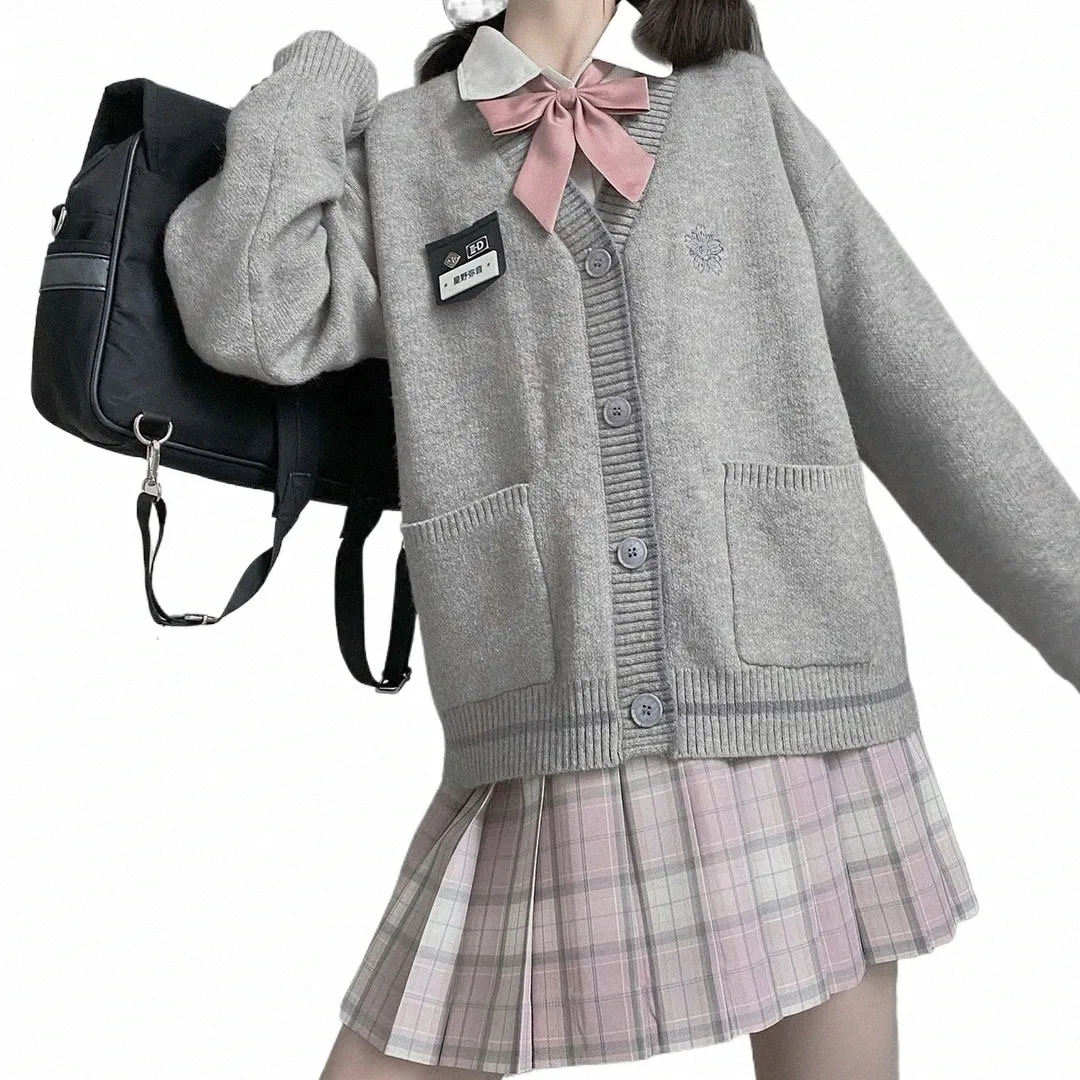 Filles japonaises mignon doux pull vestes cardigan lolita col en V JK uniformes femmes étudiant école collège style cosplay costumes x2Uk #
