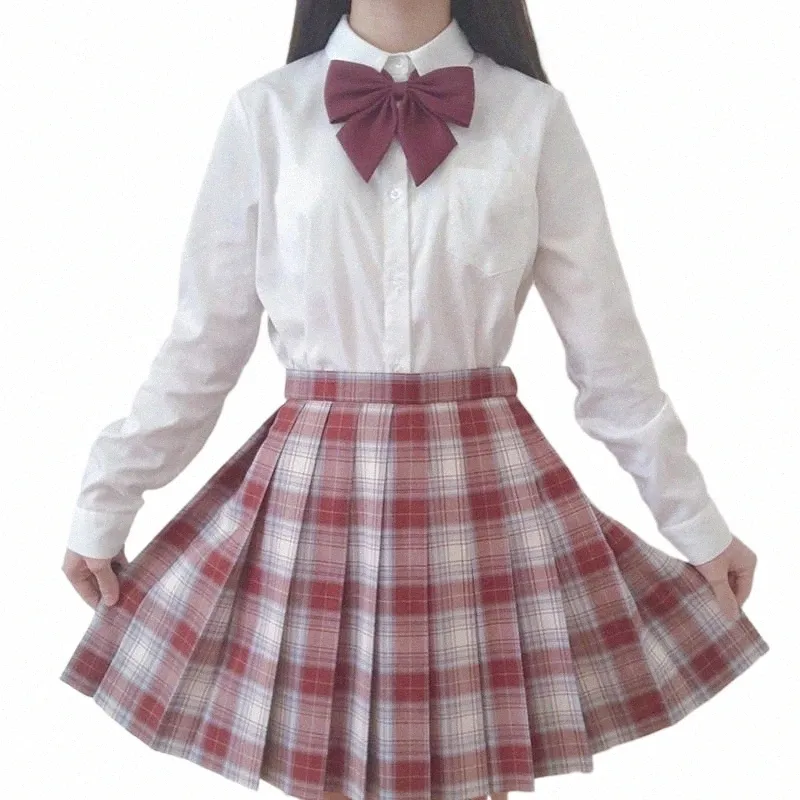 jk Uniform Girl's Suit Summer High Waist Pleated Skirts Red White Gothic Sexy Mini Plaid Skirt Women Uniform Students Clothes i5Aa#