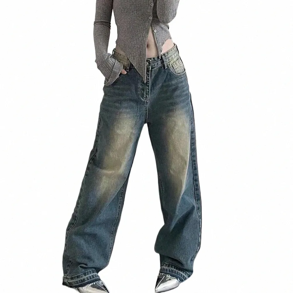 Amerikanische Retro Jeans Wide Leg Baggy Hosen Streetwear Hosen Vielseitig 2023 Lose Loch Denim Hosen Gerade Jeans p0Bw #