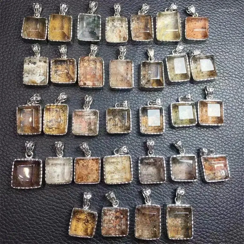 Charms Natural Garden Quartz Cube Copper Pendant Crystal Healing Gemstone Halsband Kvinnor Charm Män smycken gåva 1 st