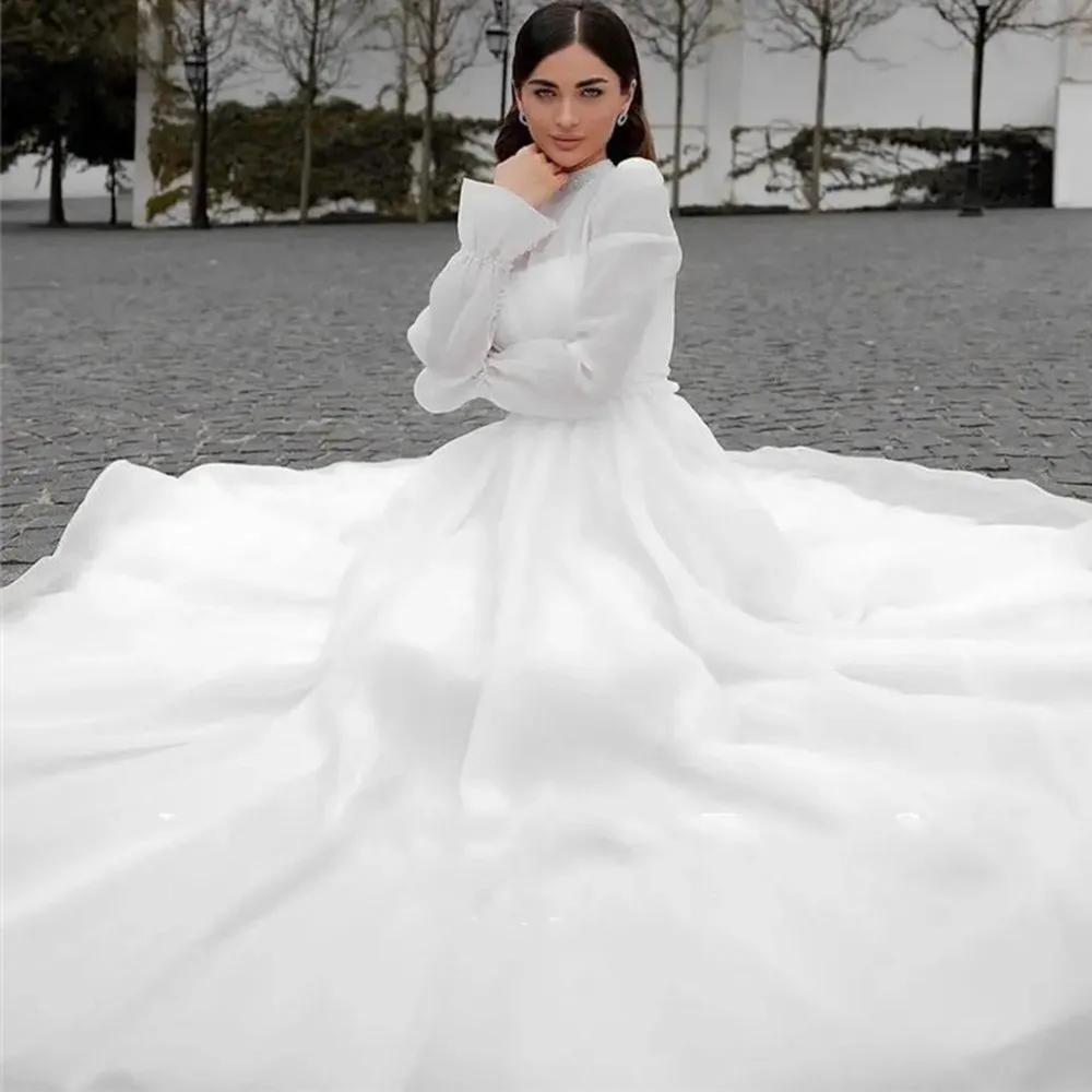 Simple Tulle Elegant Civil Wedding Dress High Neck 3/4 Sleeve White Bridal  A-Line Gown from Dhgate Boutique Wedding Dresses - price 78.38