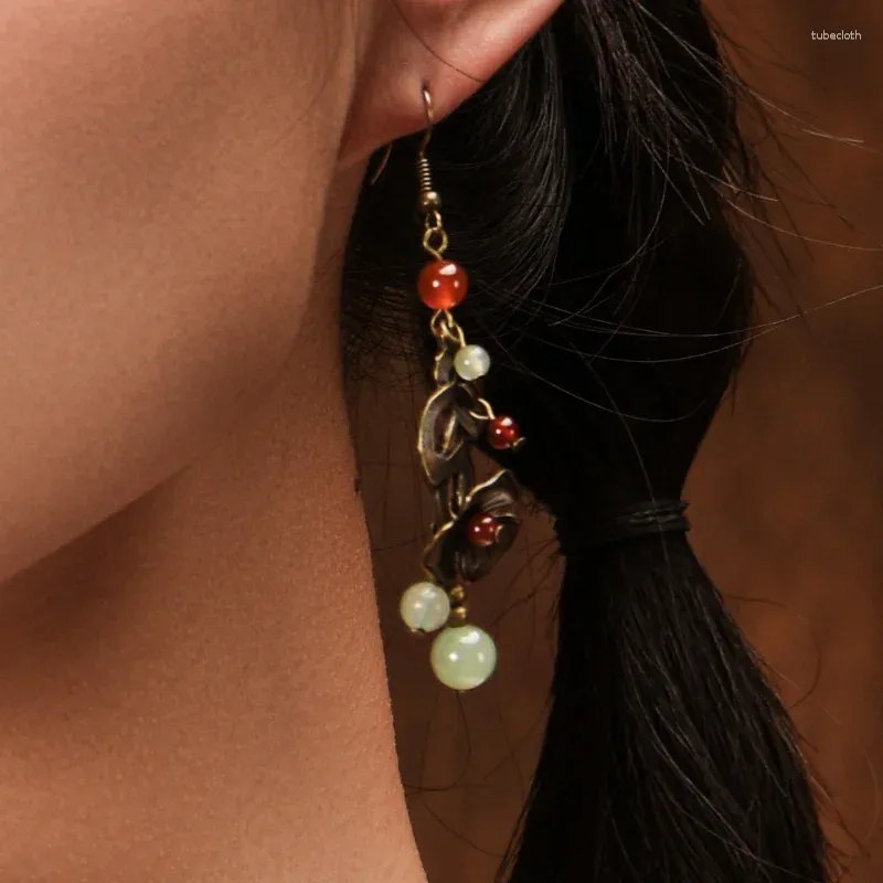 Boucles d'oreilles pendantes en cuivre, fleurs ajourées, Vintage, originales, faites à la main, Aventurine, pierres naturelles, bijoux ethniques à la mode