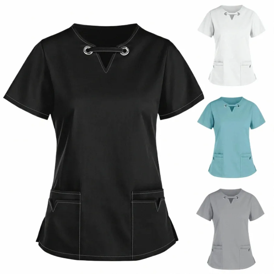 new Solid Women Scrubs Tops Dental Clinic Beauty Sal Spa Workwear Overalls Scrub Blouse Surgical Clothes Joggers Tops 59Xb#