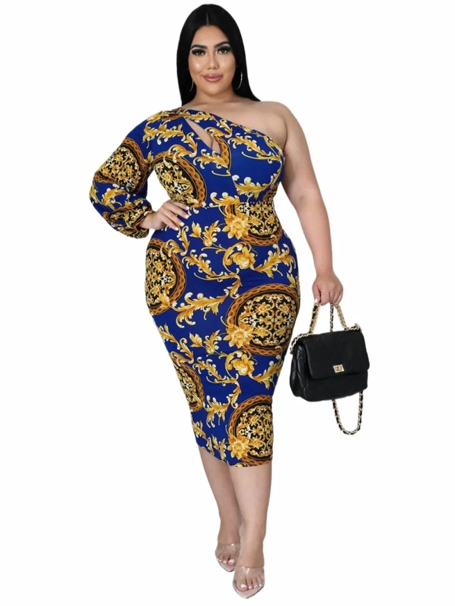 Cm.yaya Plus Taille Femmes Paisley Une épaule Une manche Lg Bodyc Midi Dr Élégant 2022 Nouveau Crayon Dres v9wC #