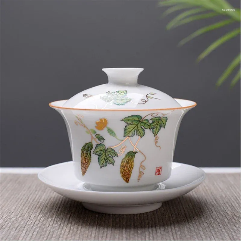 Teaware Sets High Quality White Bone China Gaiwan Tea Set Teaset TeaPot Travel Ceramic Chinese Porcelain Cup
