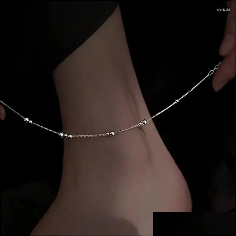 Anklets 925 Sterling sier Geometric Round Bead Ankle Chain 2024 y Jewelry Fashion Birthday Gifter Drop Delivery Othpk