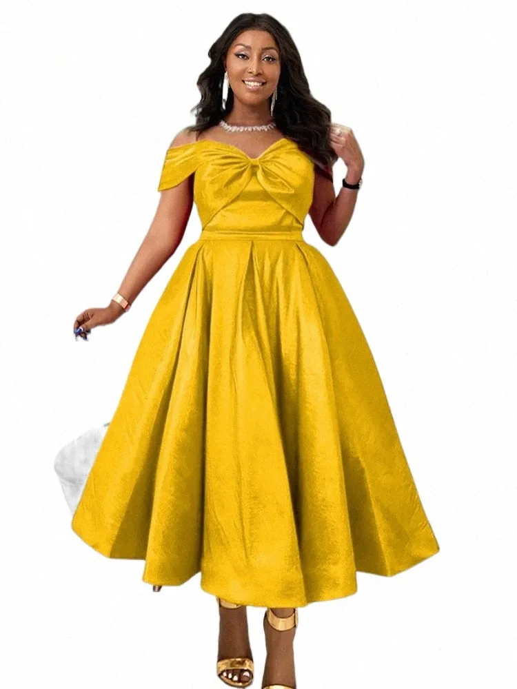 Plus 4xl 4xl Linia Dres Retro Prom Fit and Flare Off Rame Sray Backl Kid -Długość Gold Wedding Party Evening Gown 14S3#