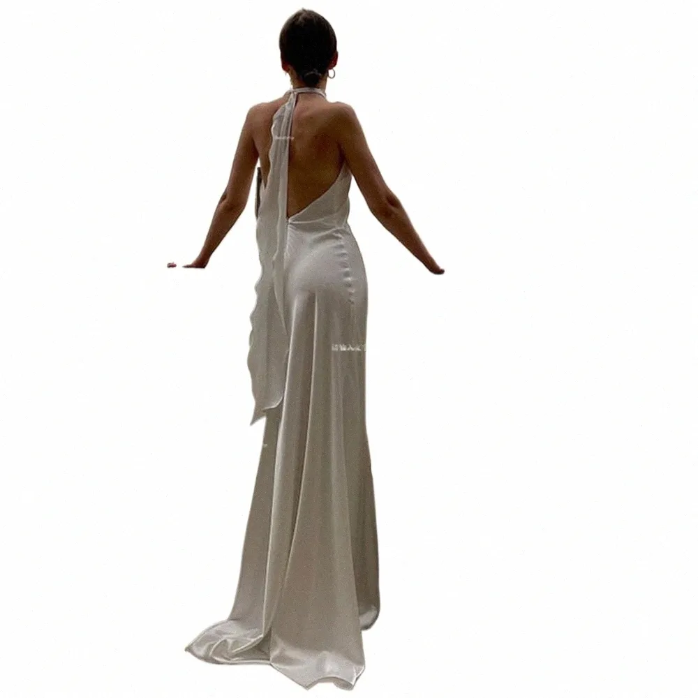 Halter Hals Backl Trouwjurk Zeemeermin Eenvoudige Bruidsjurken Sexy Witte Sleevel Bruidsjurken Avondfeest Dres d5vS #