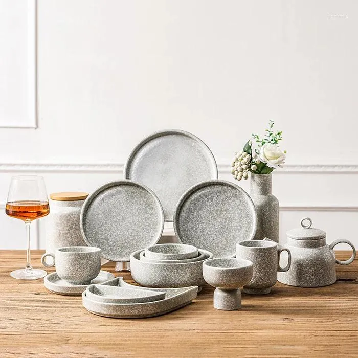 مجموعات أدوات Flucts Pito Nordic Gray Ceramic Porcelain Set Set Tableware El Plates Mustical Logo Pattern