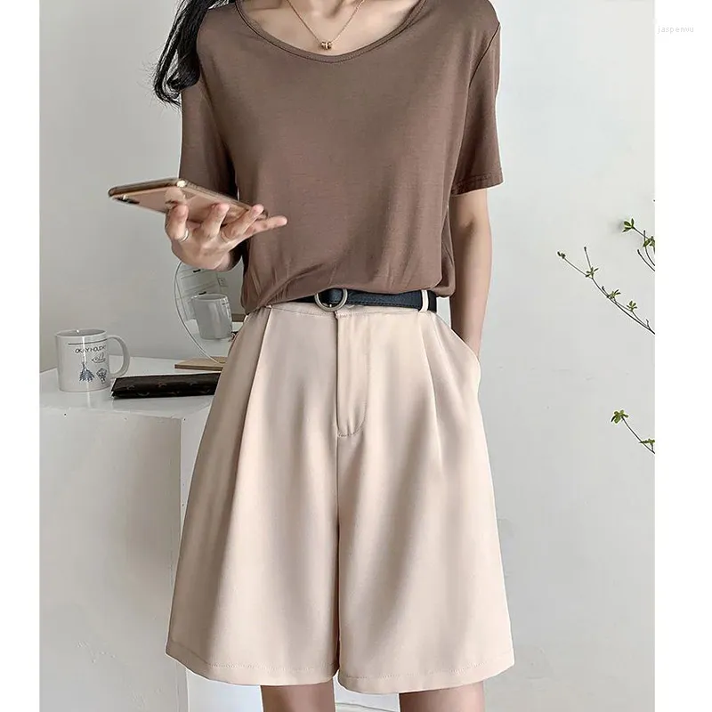 Women's Pants Summer Loose Casual Solid Color Knee Length Suit Ladies High Waist All-match Wide Leg Chiffon Shorts Clothing