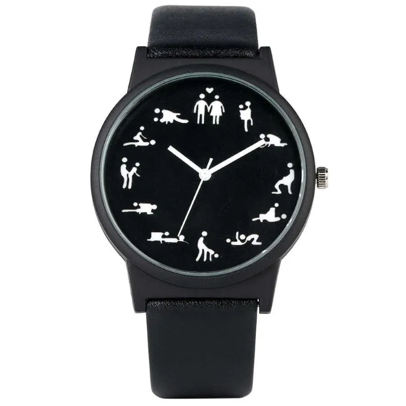 Montre à Quartz amusante et créative pour hommes, cadran noir, confortable, bracelet en cuir noir, H1012244Q