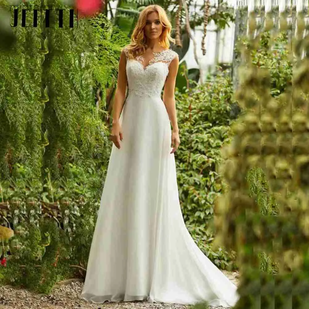 Urban Sexy Dresses JEHETH Plage Dentelle Mousseline De Soie Robe De Mariée Charme O-cou Appliques Robes De Mariée A-ligne Dos Nu Sans Manches Robe De Mariee 2024 yq240329