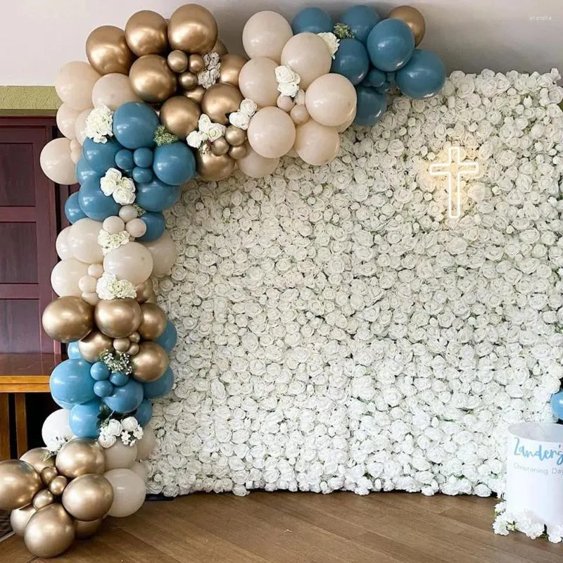 Party Decoration Retro Sea Blue Balloons Garland Kit Gold Sand White Balloon Arch Birthday Wedding Baby Shower Bakgrund