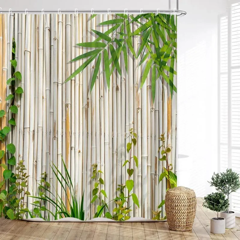 Chuveiro cortinas zen cortina verde bambu rio russo lótus borboleta cenário vela folha impressão casa decoração do banheiro