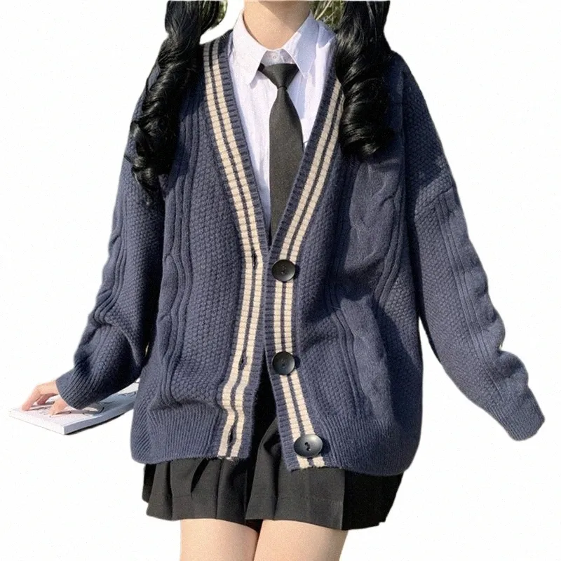 Varsity-gestreept vest trui voor dames Lg mouw Butt-up gebreid bescheiden vest High School preppy stijl outfit l4lh #