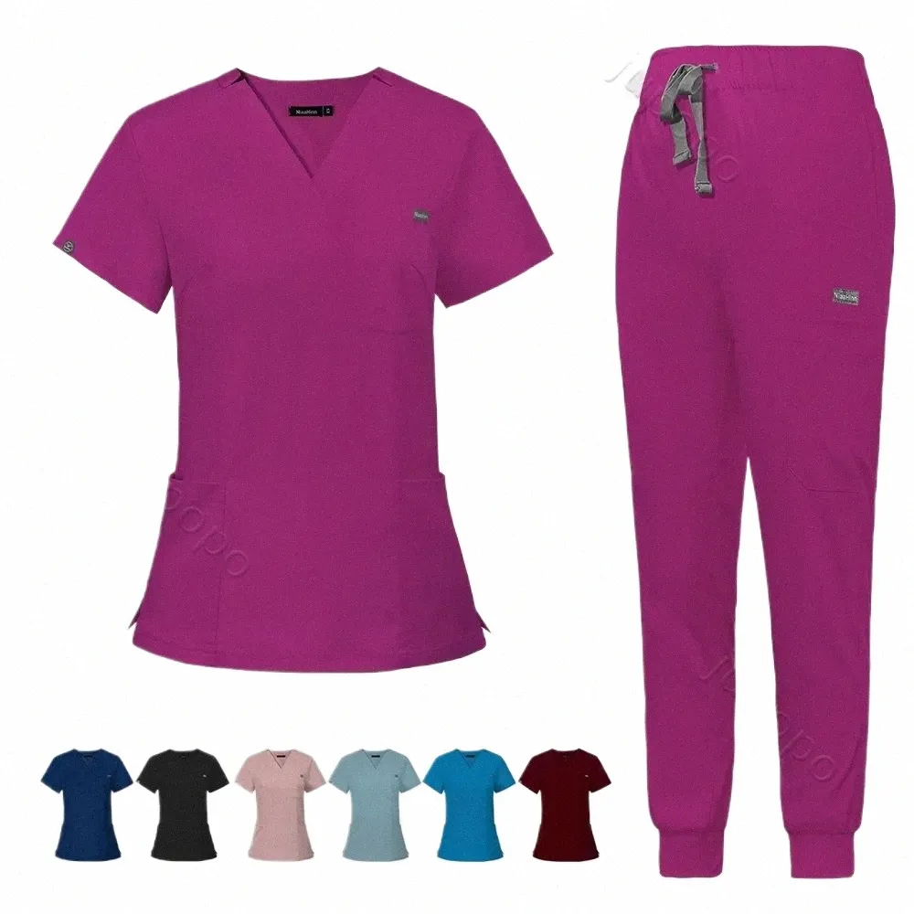 Многоцветные скрабы Униформа Топы с короткими рукавами + брюки Униформа для кормления женщин Pet Shop Доктор Скраб Медицинская хирургия Спецодежда Скраб Набор B3Yv #