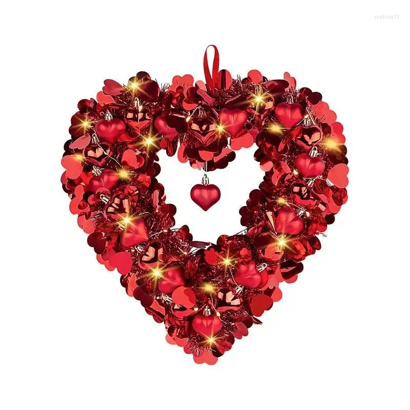 Couronne de fleurs décoratives en forme de cœur à paillettes rouges, art mural d'amour pour la proposition de la Saint-Valentin, signe de fête, décoration de maison, scène de célébration du festival