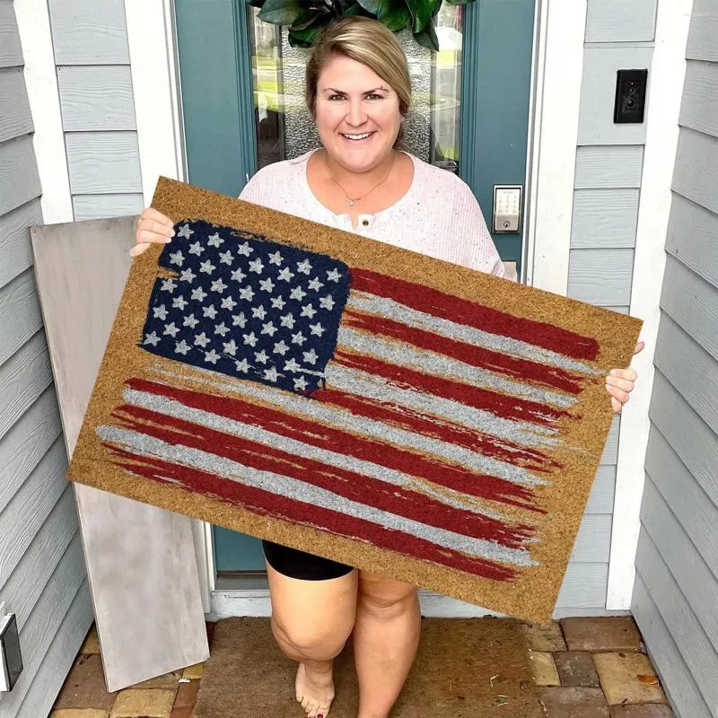 Mattor Plaid Fall Throw Filt Independence Day 4: e juli American Flag Funny Cute Doormat Door Mat Welcome Friends