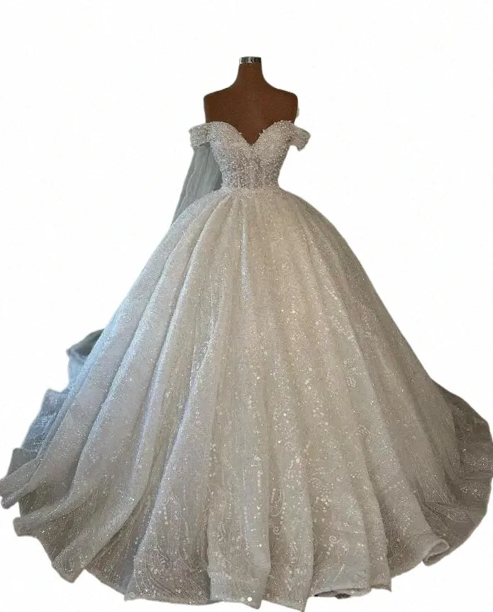 Блестящие бальные платья Princ невесты Dres Милая с открытыми плечами Свадебные платья из бисера 2024 Платье с блестками Vestido de Novia g7cz#