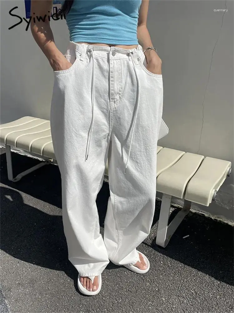 Jeans pour femmes Syiwidii Taille haute pour femmes 2024 Mode Casual Blanc Lâche Large Jambe Chic Vintage Droite Pantalon pleine longueur