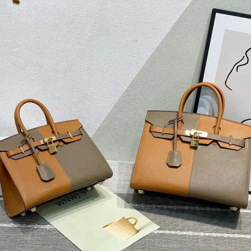 2024 New Palm Pattern Leather Color Block Bag Handbag Genuine Womens Bags