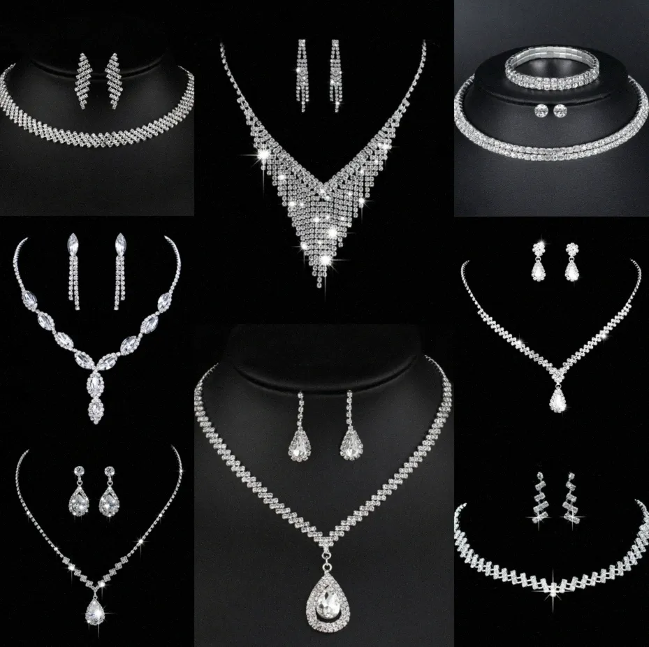 Waardevolle Lab Diamond Sieraden set Sterling Zilveren Bruiloft Ketting Oorbellen Voor Vrouwen Bruids Verlovingssieraden Cadeau 51DV #