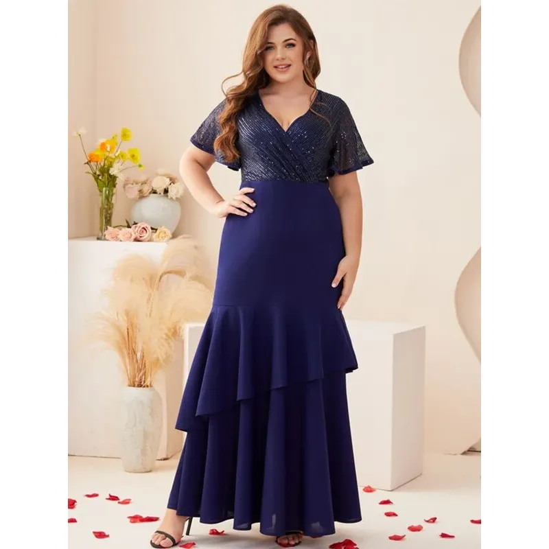 Plus Size 4XL 5XL Royal Blue Acrylic Trumpet Maxi Dress with Ruffled Collar  and Short Flare Sleeves from Dhgate Plus size Dresses - price 17.82