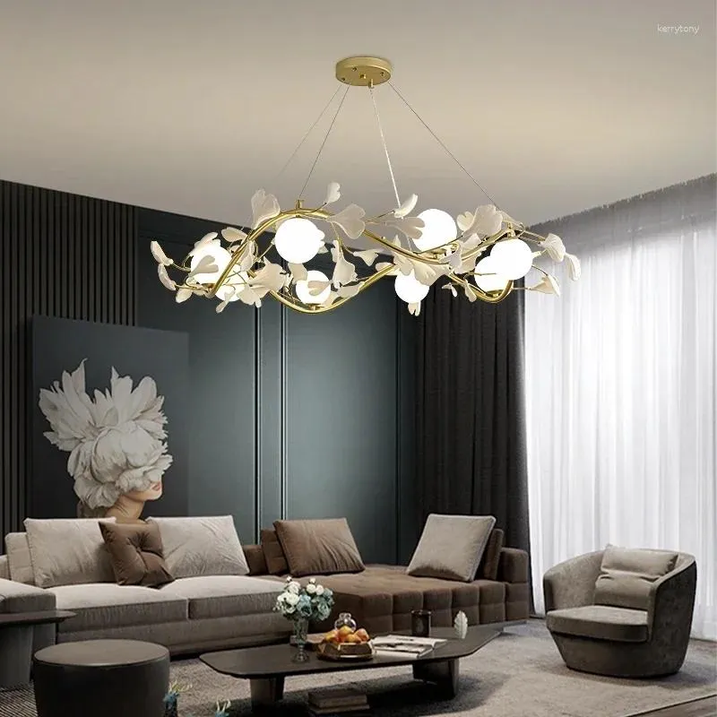 Chandeliers Modern LED Pendant Lights Creative Ginkgo Ball Glass Hanging Lighting Fixtures Living Room Kitchen El Loft Lustre
