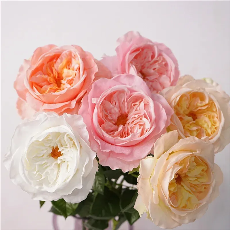 4PC nawilżanie austin róży kwiat kwiat prawdziwy dotyk róża artecinfiial kwiaty ślubne bukiet przyjęcie domowe stół domowy Fałszywe kwiaty 240322