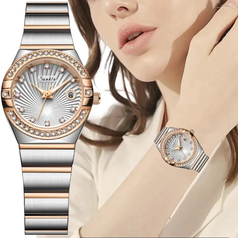 Montres-bracelets SUNKTA Femmes Montres Noir Céramique Diamant Dames Montre Étanche Quartz Montre-Bracelet Relogios Femininos Horloge Cadeau