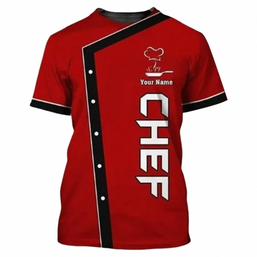 Mens Chef T-Shirt 3D Print Cook Uniform, Short Sleeve Food