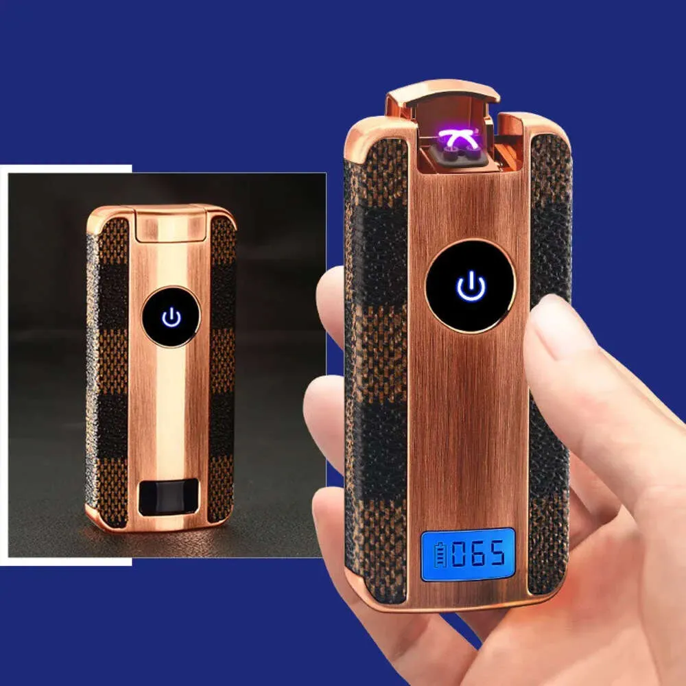 Nieuwe Pulse Plasma USB Oplaaddisplay Draagbare Winddichte Metalen Dubbele Boog Aansteker Outdoor Camping Gepersonaliseerde Mannen High End Gift
