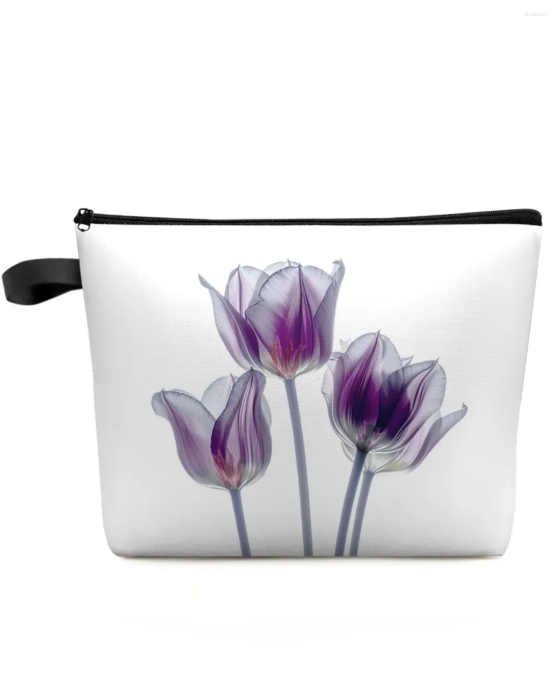 Torebki kosmetyczne kwiat tulipan fiolet abstrakcyjny torba do makijażu Travel Essentials Lady Kobiet Organizator toalety do przechowywania ołówek