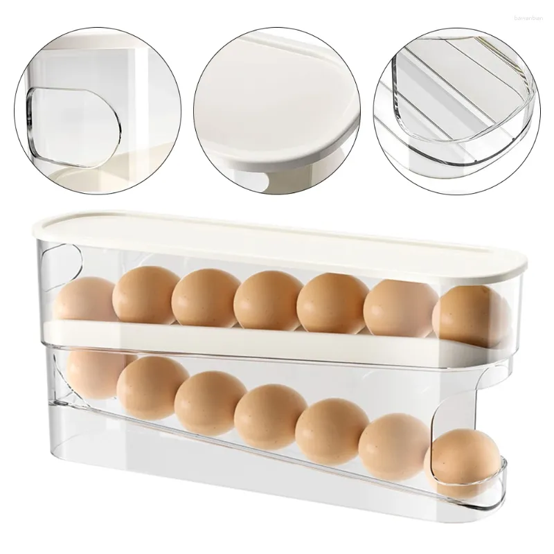 キッチンストレージ自動スクロール卵ホルダー付き冷蔵庫ディスペンサー二重列冷蔵庫ローリング